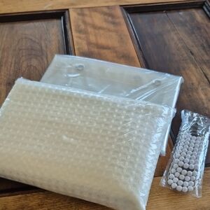 White Fabric Shower Curtain, Liner, & Hooks. All NEW.